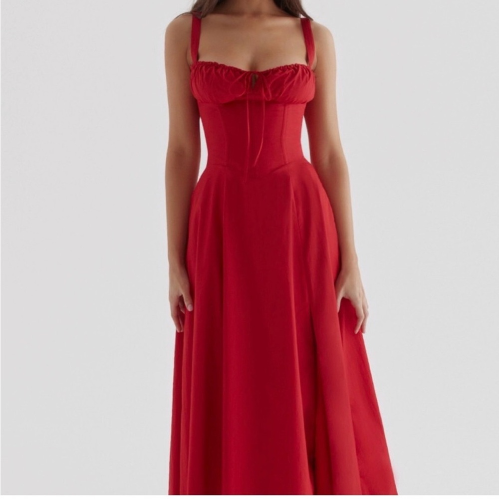 Mable Red Milkmaid Dress with Ruched Bust
